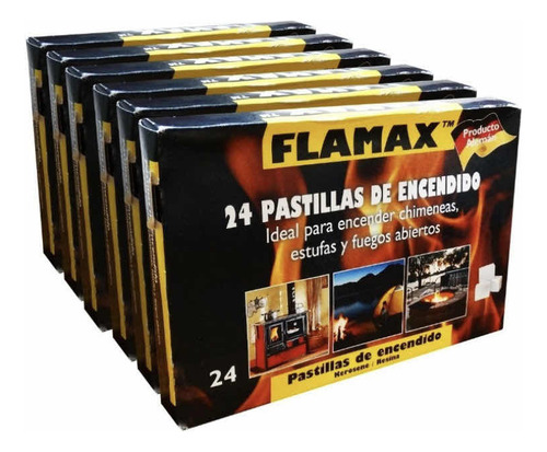 Pack 6 Iniciadores Fuego 24 U Flamax (144 Pastillas) Asados