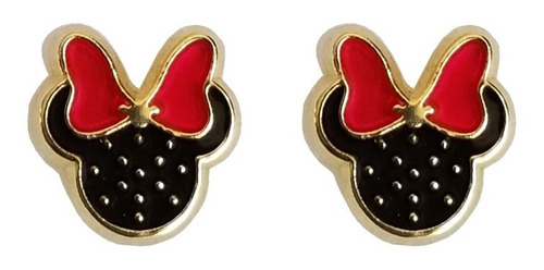 Aretes Minnie Mouse Esmaltado Color, Oro 10k (par De Aretes)