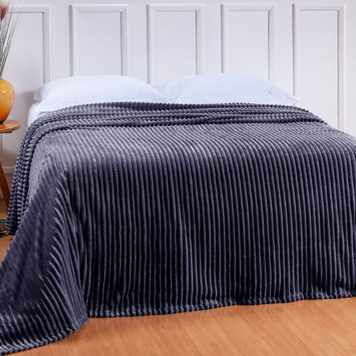Cobertor Casal canelado Soft andes Cor Cinza-escuro