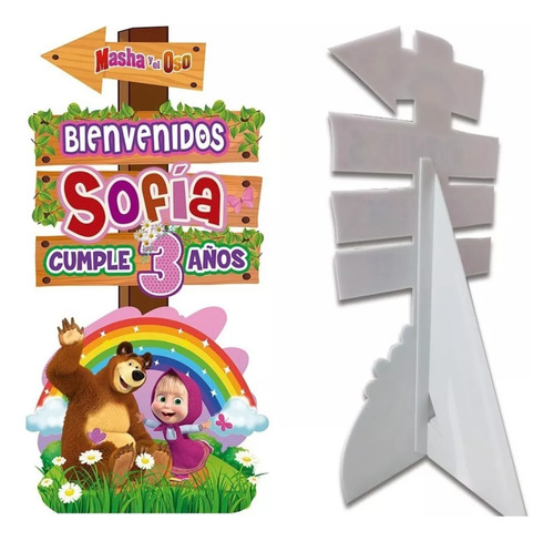 Figura Coroplast Letrero Bienvenida 1m Masha Y El Oso