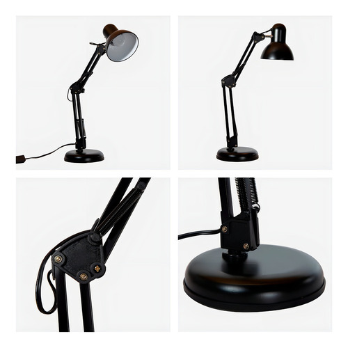 Lámpara Escritorio Flexible Ajustable Negro E27 40w 1 Luz
