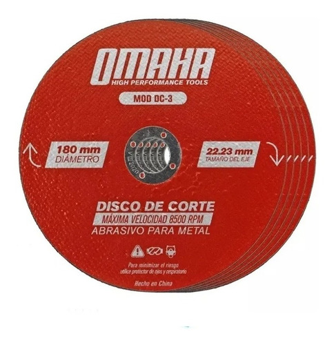 Disco Corte 180 X 1,6 Mm Para Amoladora  Metales Omaha X 25