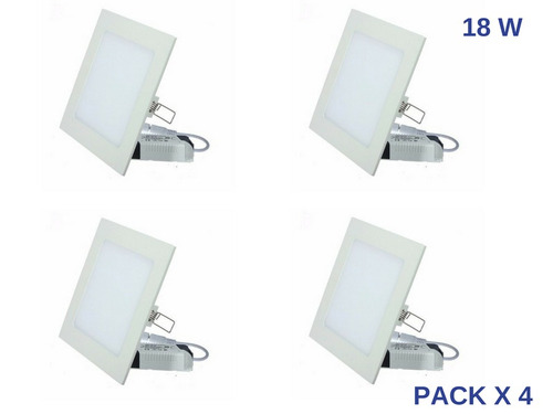 Pack X 4 Plafon Led Cuadrado 18w Embutir Calida Bajo Consumo