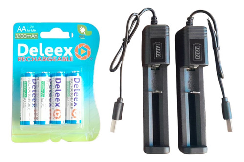 Pilas Recargables Aa 1.2v X4 -deleex 3300mah + 2 Cargadores
