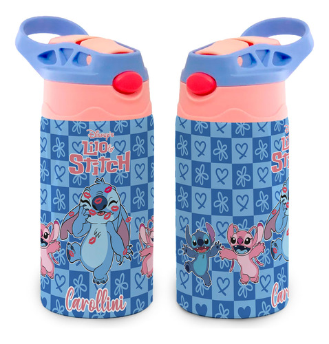Garrafa Lilo Stitch Térmica Beijo Bico Silicone Com Nome