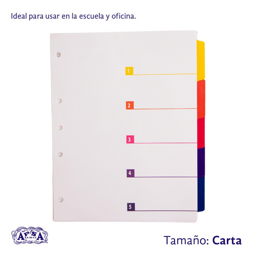 Separador De Carpetas Apsa, 5 Divisiones. Caja Con 20 Piezas