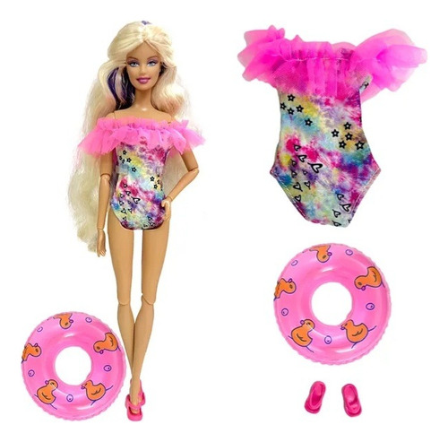 Barbie Set Playa ( Traje De Baño + Flotador + Sandalias)