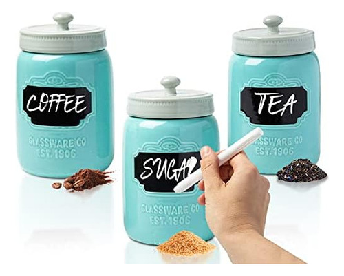Mason Jar - Juego De 3 Recipientes De Cerámica Para Cocina,