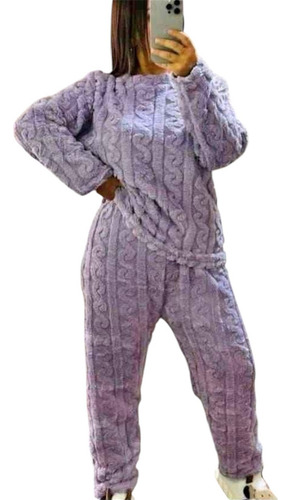 Conjunto Pijama Plush Lana Trenzado Invierno Mujer