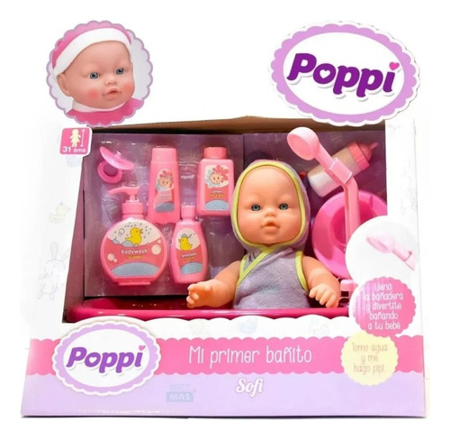 Bebe Poppi Muñeca Primer Bañito Bebote Accesorios Hace Pipi