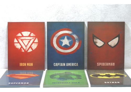 Set X5 Cuadros Infantiles Super Heroes Escudos & Logos 15x20