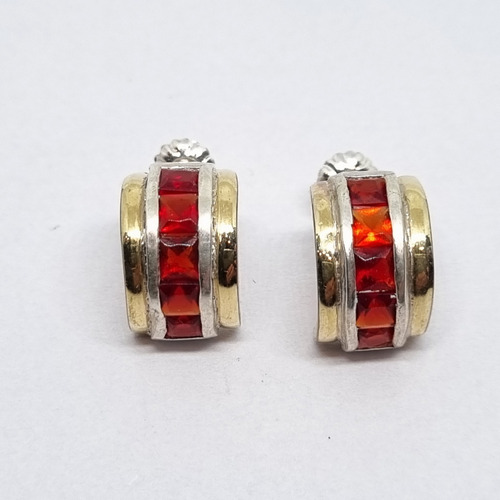 Imagen 3 de 6 de Aros Plata Y Oro Con Piedras Rojas