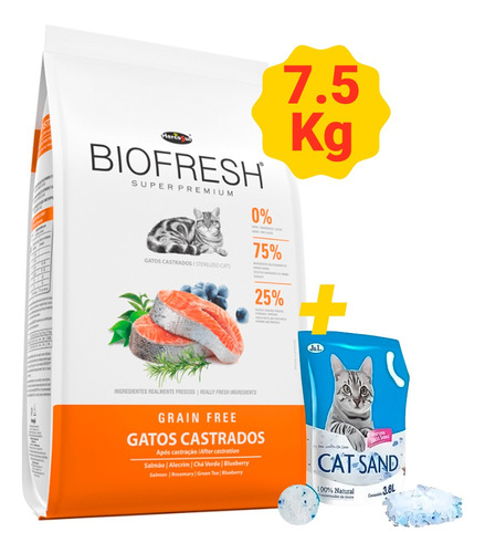 Alimento Comida Gato Castrado Biofresh 7.5 Kg + 2 Regalos