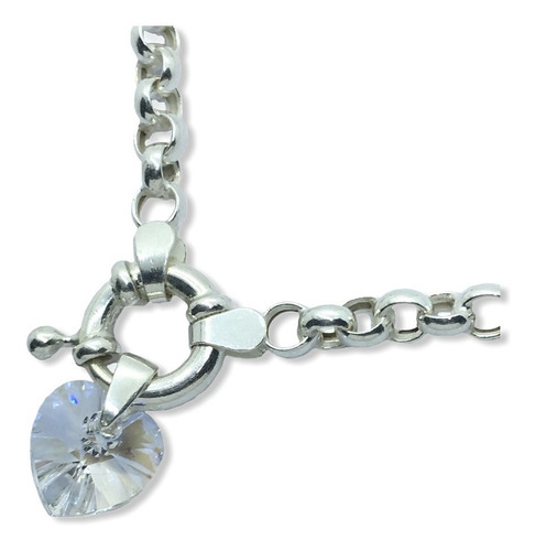 Pulsera Rolo Plata 925 Con Dije Cristal Corazón De 10 Mm
