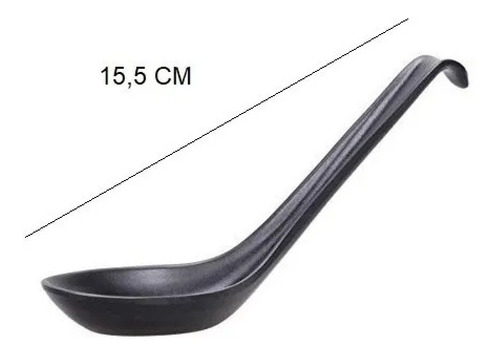 6 Colher Japonesa Melamina Preto Gourmet Oriental Sopas