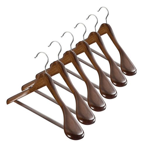 A Paquete De 6 Perchas De Madera Con Hombros Anchos Y Barra