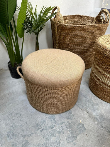 Puff De Cuerda 29cm Reforzado Living Hogar Con Almohadón