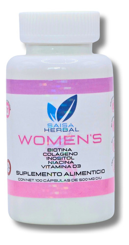 Suplemento Mujer Colágeno Biotina Inositol Vitamina D3 con 100 cápsula SAISA HERBAL Sabor Natural