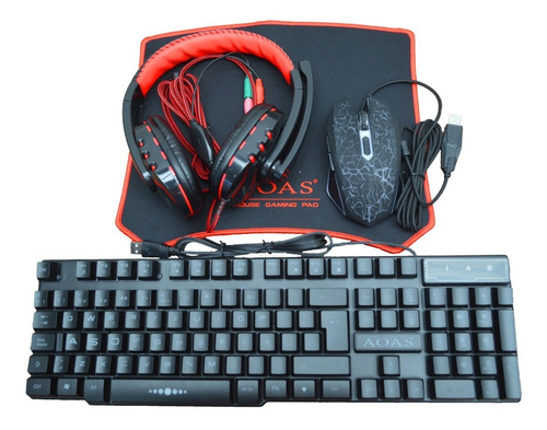 Combo 4 En 1 Teclado Mouse Diadema Pad Retroiluminado Gamer