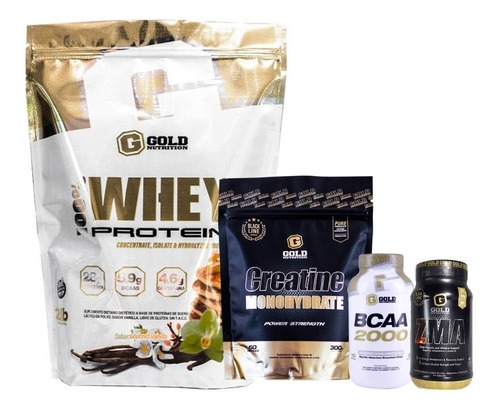 Whey Protein + Bcaa + Creatina + Zma. Combo Gold Nutrition Outlet