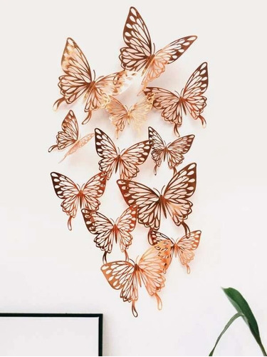 Mariposas 3d Pegatinas Pared, 12 Unidades Para Decorar Color Oro Rosa