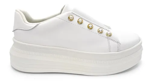 Tenis Halsch Blanco Perlas Mujer Moda Casuales