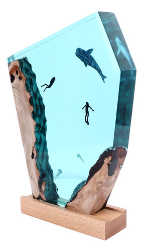 Whale Art Diver Cave Ocean Resin Wood Usb Powered Button