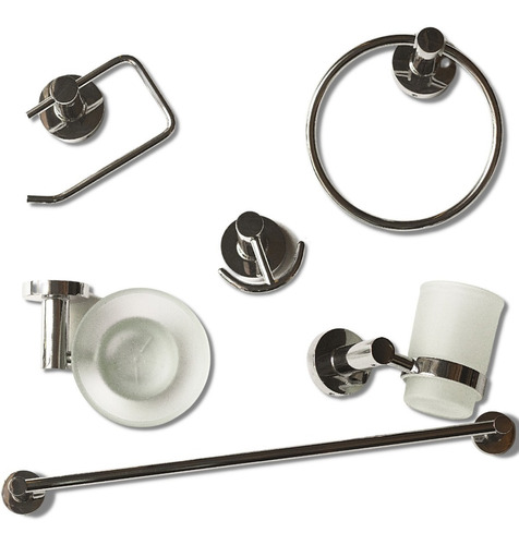 Imagen 1 de 10 de Kit Accesorios Para Baños 6 Piezas Cromo Vidrio Freyr Avos