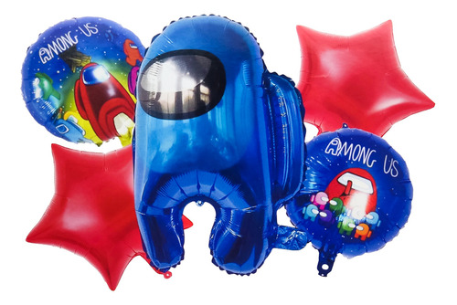 Bouquet Kit Globos Among Us Azul Rojo Video Juego