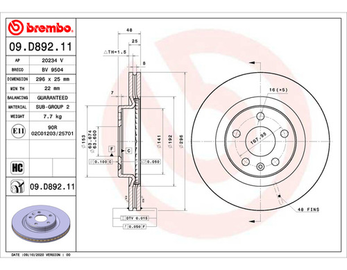 Par Discos Brembo Volvo Xc40 T4 Momentum 2019-2021 Delantero