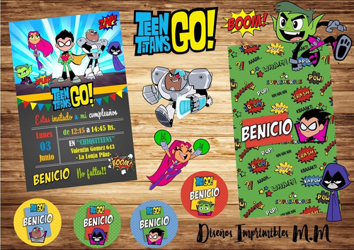 Kit Imprimible Teen Titans Go, Invitaciones, Candy, Deco
