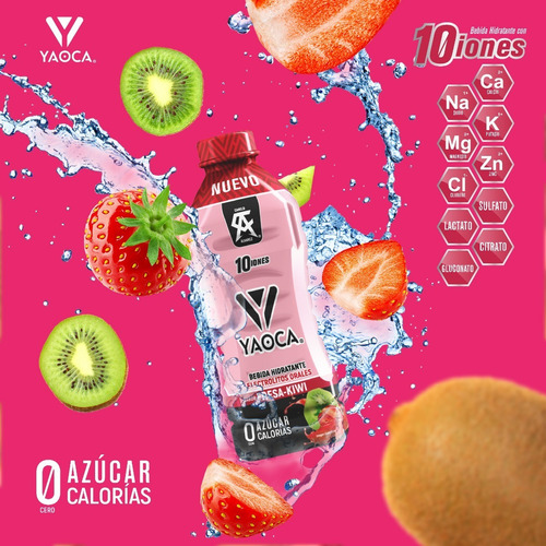 Yaoca Bebida Hidratante 0 Azúcar 10 Iones Pack X 12 Fresa