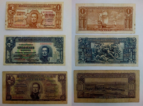 3 Billetes Antiguos De Uruguay