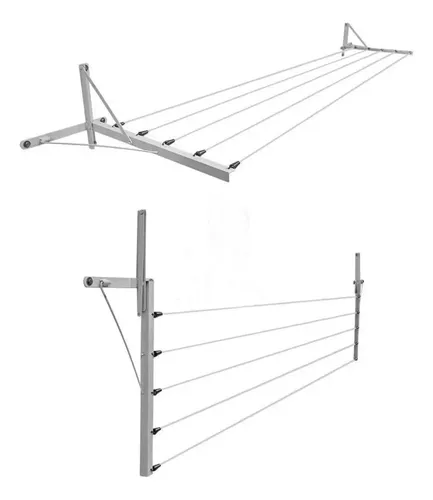 Varal De Muro/parede Zincado Mão​ Francesa 5 Cordas Zinco Natural