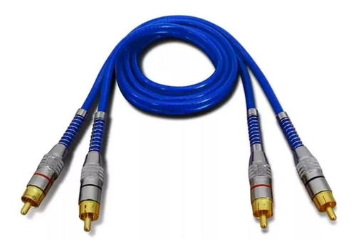 Cabo Rca 1 Metro Dupla Blindagem 5mm Plug Metal Blindado Cor Azul