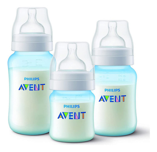 Kit Mamadeira Bebê Avent Anticólica 125ml 260ml 330ml Cor Azul