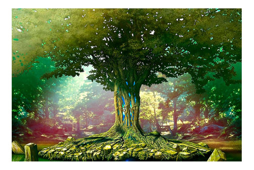 Vinilo 80x120cm Arbol De La Vida Verde En El Bosque Bello