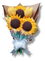Comprar Ramo De 3 Girasoles Y 2 Tulipanes Tejido Crochet