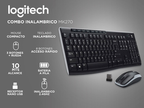 Imagen 4 de 9 de Combo Mouse Y Teclado Inalambrico Logitech Mk270