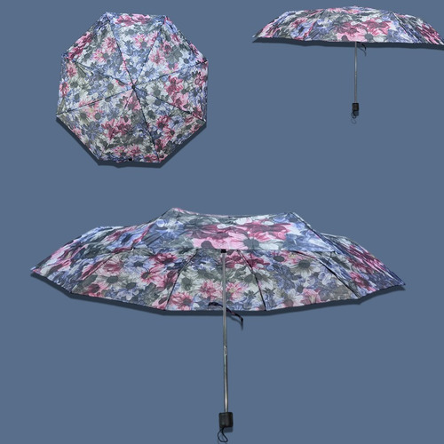 Paraguas Con Patrones De Flores Y Mandalas Azul Acero Flores