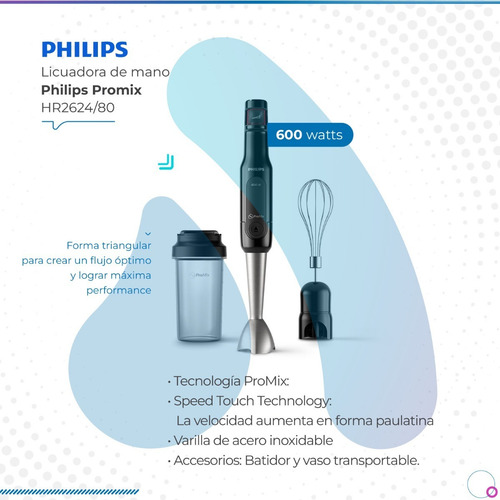 Imagen 2 de 10 de Licuadora De Mano Philips Promix Hr2624/80