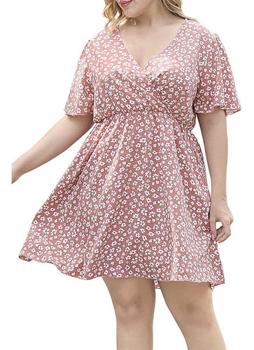 Vestido De Mujer De Talla Grande Verano Manga Corta Casual C