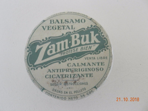 Antigua Lata Envase Balsamo Vegetal Zam-buck