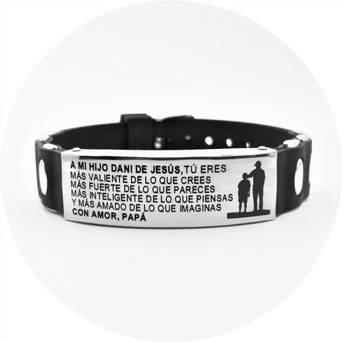 Pulsera Acero Caucho Grabado Láser Personalizado M1112