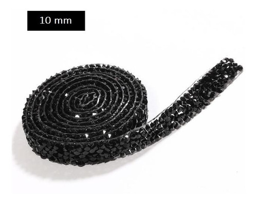 Aplique Termoadhesivo Tira Galon De Strass Negro 50cm X 1cm Negro