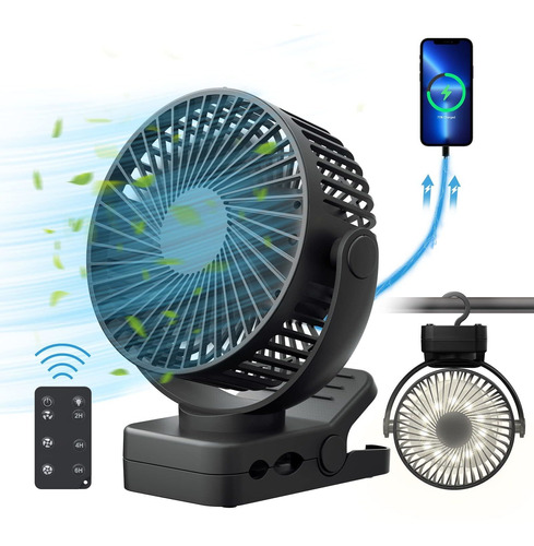 Ventilador Portátil Con Control Remoto, Temporizador Y Luces