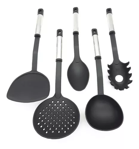 Set De 5 Utensilios De Cocina De Teflon Con Mango De Acero