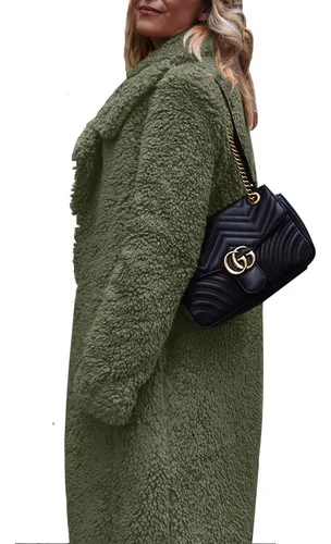 Abrigo Pare Mujer Sherpa Solapa De Larga Top Felpa Invierno