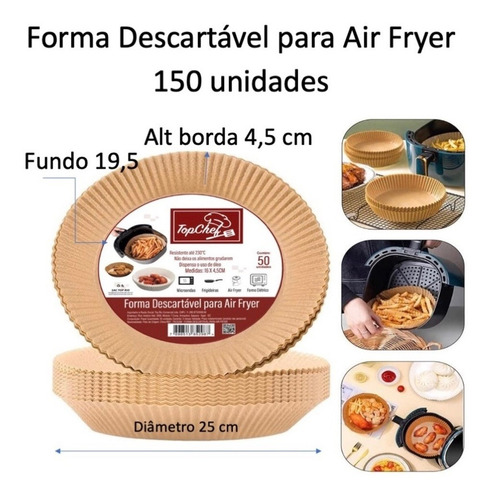Forma Descartavel Para Air Fryer 150 Un Forro Antiaderente