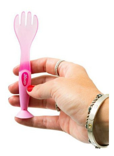 Talheres De Silicone Com Ventosa Rosa - Clingo